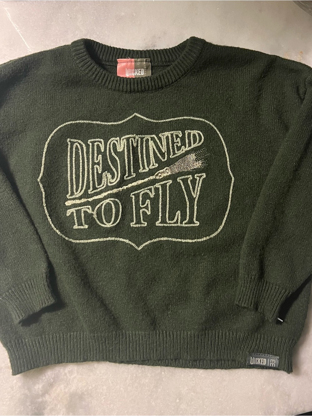 Wicked Kids Dark Green 'Destined to Fly' Crewneck Sweater